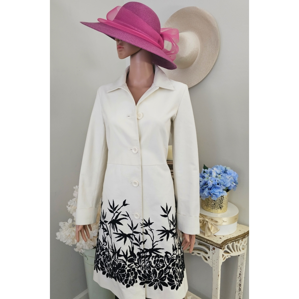 TALBOT'S Cream & Black Embroidered Elegant Dress Coat